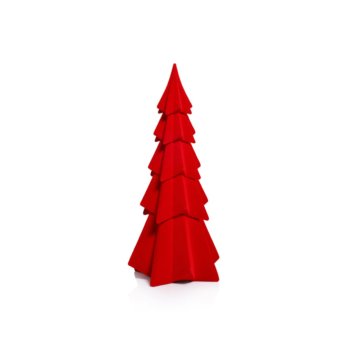 Zodax Flocked Decorative Trees - Holiday Tabletop Décor, Set of 4, Red, 15.5"