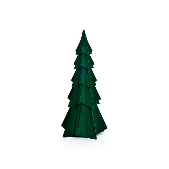 Zodax Flocked Decorative Trees - Holiday Tabletop Décor, Set of 4, Green, 12.5"