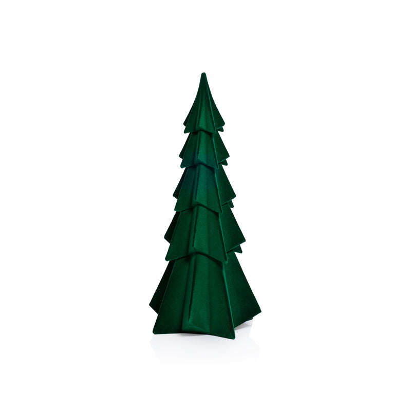 Zodax Flocked Decorative Trees - Holiday Tabletop Décor, Set of 4, Green, 12.5"