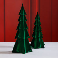 Zodax Flocked Decorative Trees - Holiday Tabletop Décor, Set of 4, Green, 15.5"