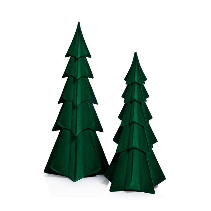 Zodax Flocked Decorative Trees - Holiday Tabletop Décor, Set of 4, Green, 15.5"