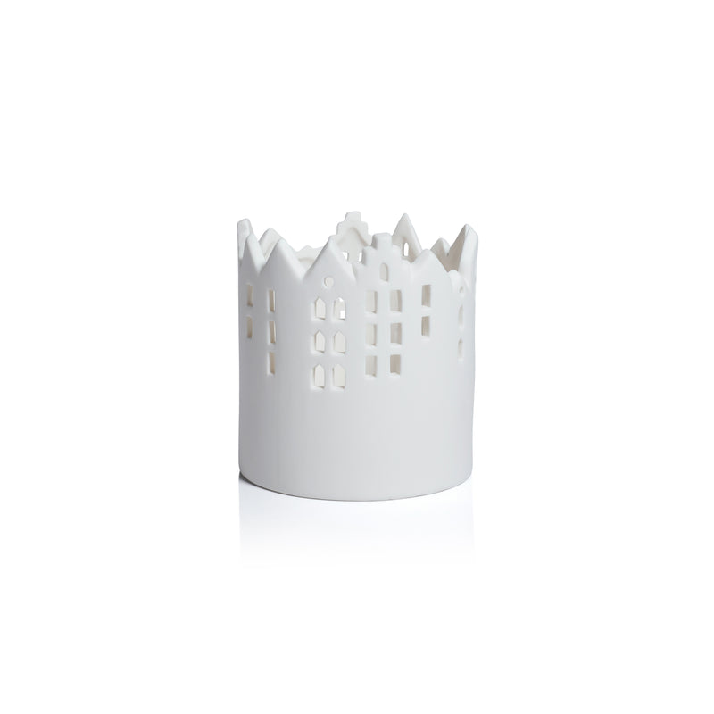 Zodax Skyline Ceramic Multipurpose Hurricanes or Planters, Decorative Holders, Set of 2, 4.5"