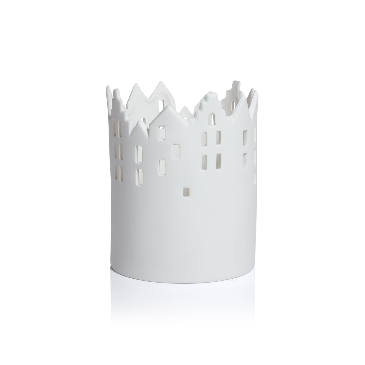 Zodax Skyline Ceramic Multipurpose Hurricanes or Planters, Decorative Holders, Set of 2, 7"