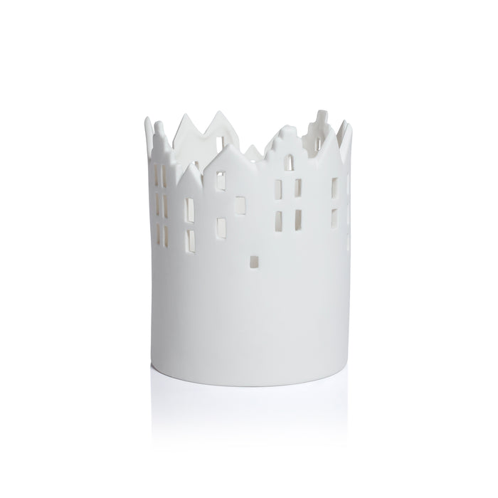 Zodax Skyline Ceramic Multipurpose Hurricanes or Planters, Decorative Holders, Set of 2, 7"