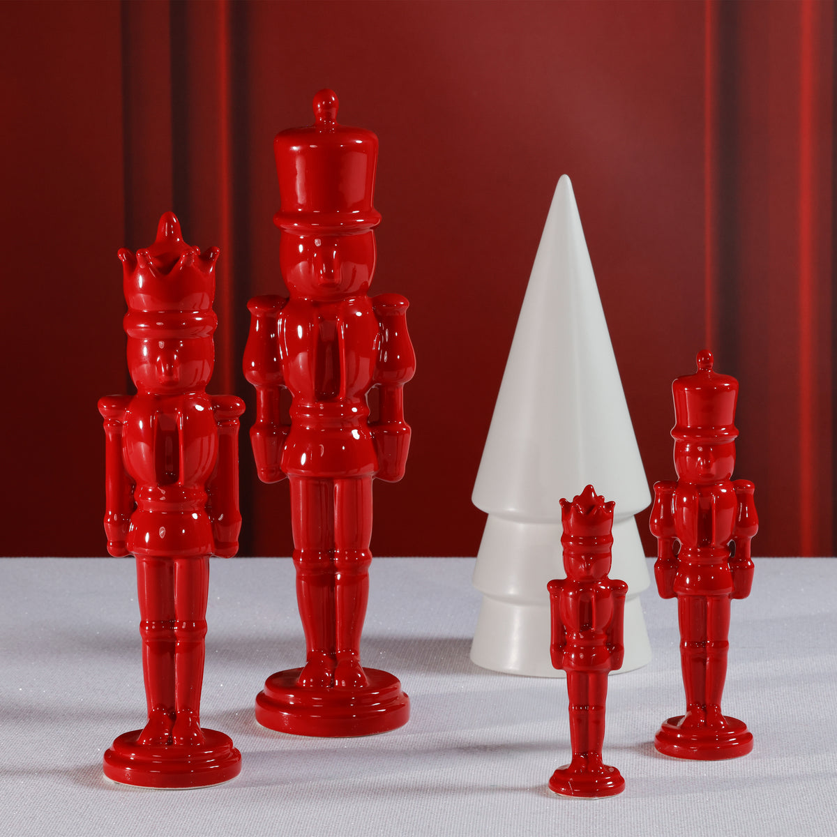 Zodax Hartwin Ceramic Red Nutcracker Figurines, Set of 4, Holiday Tabletop Décor