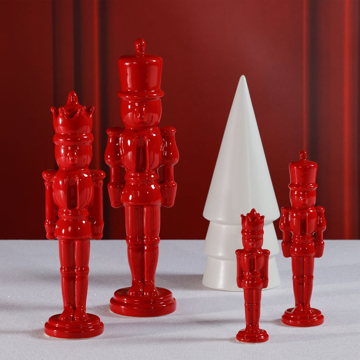 Zodax Hartwin Ceramic Red Nutcracker Figurines, Set of 4, Holiday Tabletop Décor