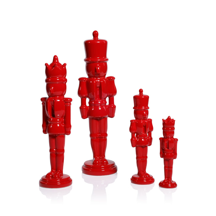 Zodax Hartwin Ceramic Red Nutcracker Figurines, Holiday Tabletop Décor, 2-Piece Set, B-13.25"