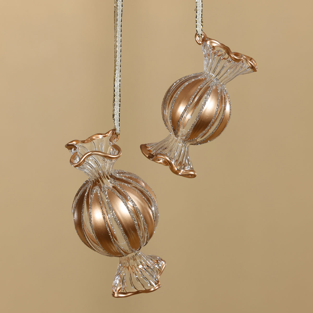 Zodax Wrapped Candy Glass Holiday Ornaments, 12 Hanging Pieces (6 Sets of 2)