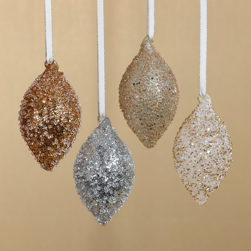 Zodax Beaded Tear Drop Glass Ornaments, 12 Hanging Pieces (3 Sets of 4 Assorted)