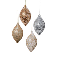 Zodax Beaded Tear Drop Glass Ornaments, 12 Hanging Pieces (3 Sets of 4 Assorted)