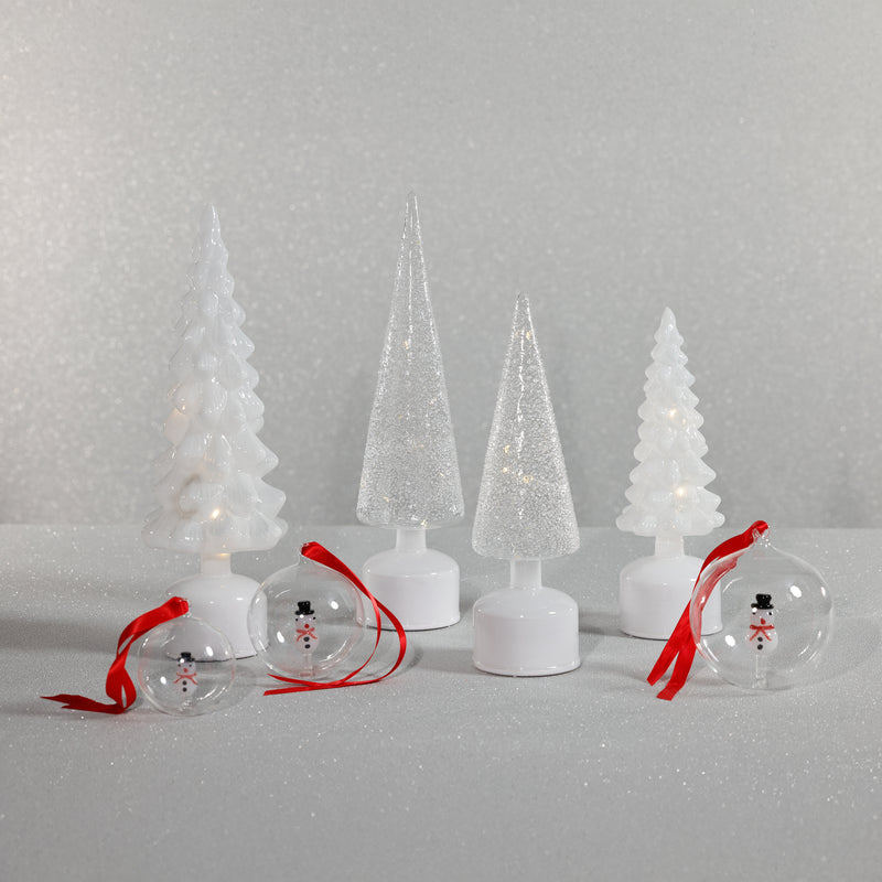 Zodax LED Glass Rotating Tree, Holiday Lighted Table Décor, White Opal, 11.75"