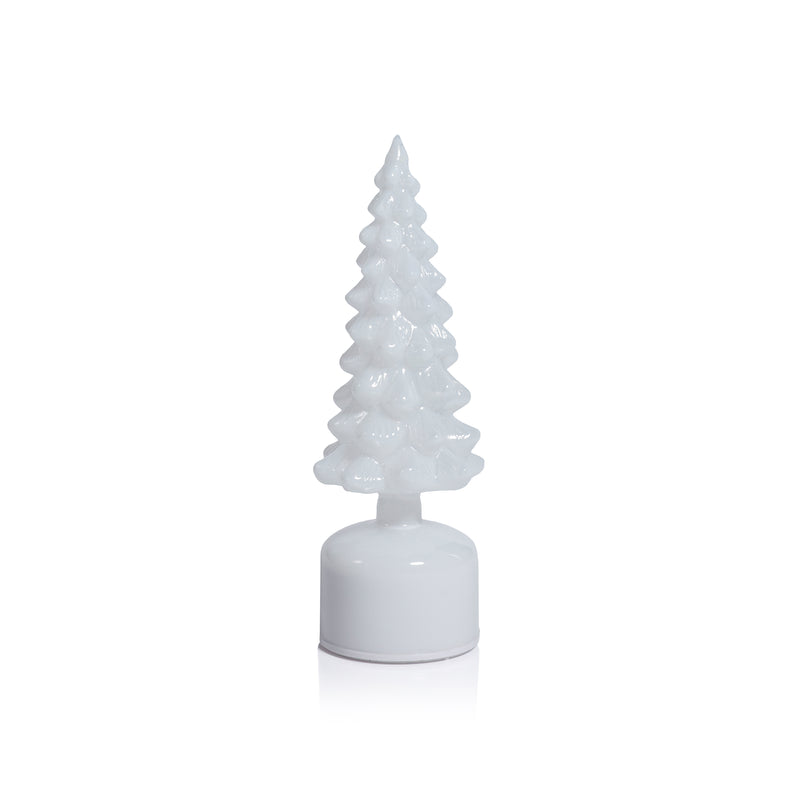 Zodax LED Glass Rotating Tree, Holiday Lighted Table Décor, White Opal, 11.75"
