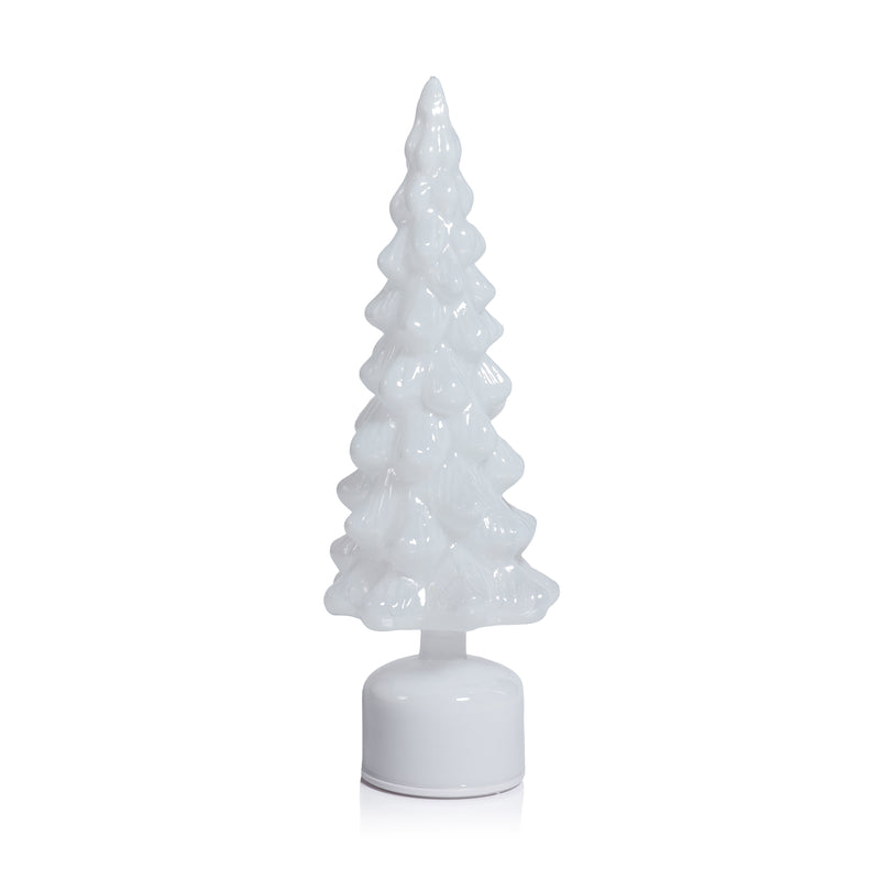 Zodax LED Glass Rotating Tree, Holiday Lighted Table Décor, White Opal, 15.75"