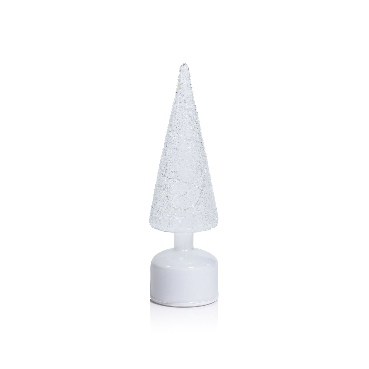 Zodax LED Glass Rotating Tree, Holiday Lighted Table Décor, White Sugar Bead, 11.75"
