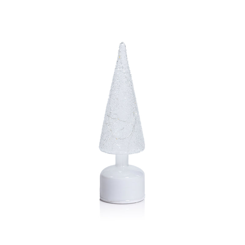 Zodax LED Glass Rotating Tree, Holiday Lighted Table Décor, White Sugar Bead, 11.75"