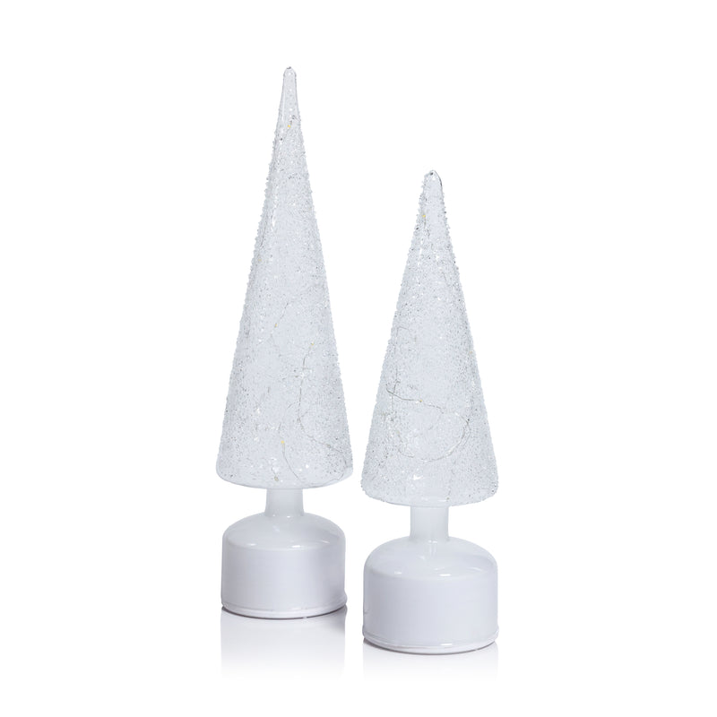Zodax LED Glass Rotating Tree, Holiday Lighted Table Décor, White Sugar Bead, 11.75"