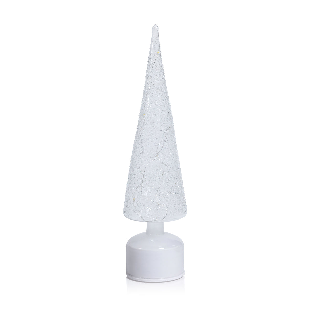 Zodax LED Glass Rotating Tree, Holiday Lighted Table Décor, White Sugar Bead, 15.75"