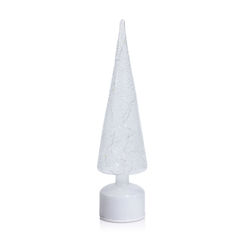 Zodax LED Glass Rotating Tree, Holiday Lighted Table Décor, White Sugar Bead, 15.75"
