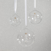 Zodax Clear Glass Ball Ornaments with Holiday Motif, Set of 6, Tree, 3.25"