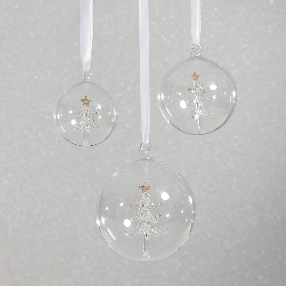 Zodax Clear Glass Ball Ornaments with Holiday Motif, Set of 6, Tree, 4"