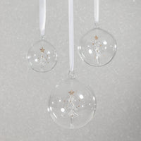 Zodax Clear Glass Ball Ornaments with Holiday Motif, Set of 6, Tree, 4"