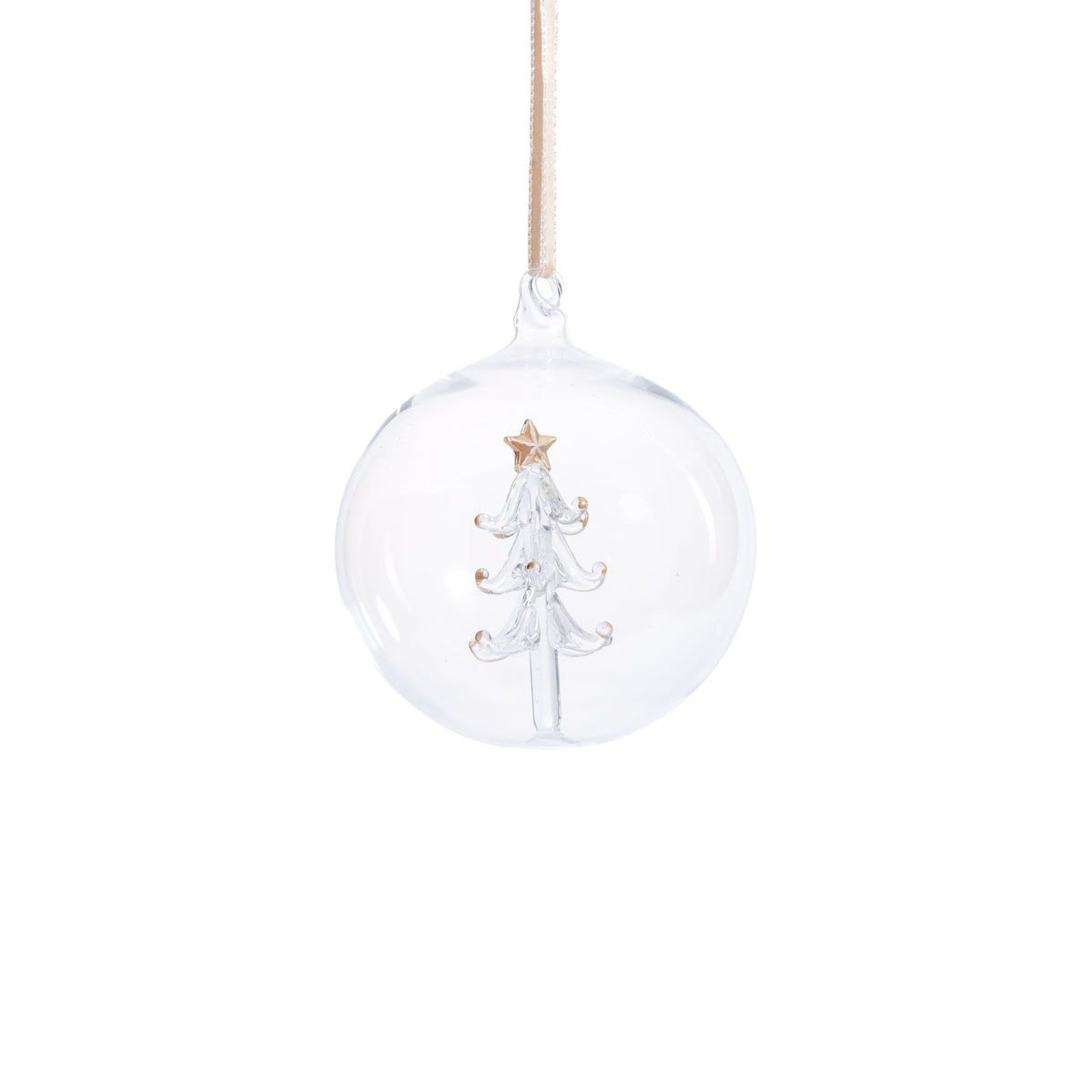 Zodax Clear Glass Ball Ornaments with Holiday Motif, Set of 6, Tree, 4"