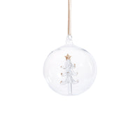 Zodax Clear Glass Ball Ornaments with Holiday Motif, Set of 6, Tree, 4"
