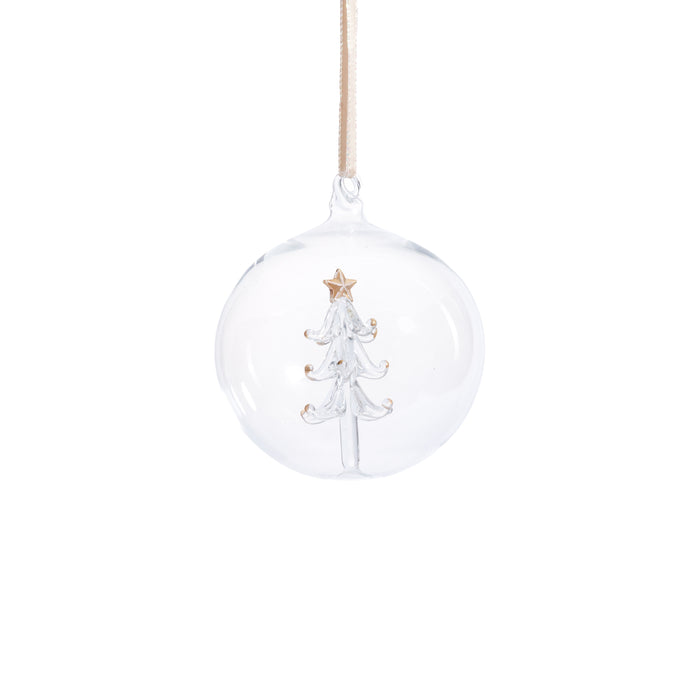 Zodax Clear Glass Ball Ornaments with Holiday Motif, Set of 6, Tree, 4"