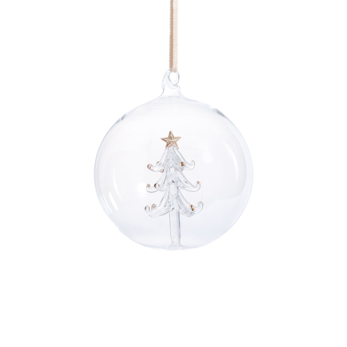 Zodax Clear Glass Ball Christmas Ornaments with Holiday Motif, 4.75", Set of 4, Tree