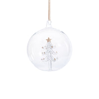 Zodax Clear Glass Ball Christmas Ornaments with Holiday Motif, 4.75", Set of 4, Tree