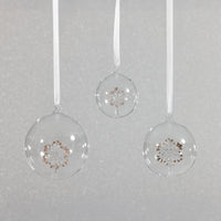 Zodax Clear Glass Ball Ornaments with Holiday Motif, Set of 6, Snowflake, 3.25"