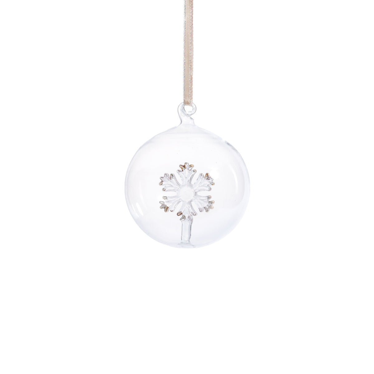 Zodax Clear Glass Ball Ornaments with Holiday Motif, Set of 6, Snowflake, 3.25"