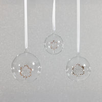 Zodax Clear Glass Ball Ornaments with Holiday Motif, Set of 6, Snowflake, 4"