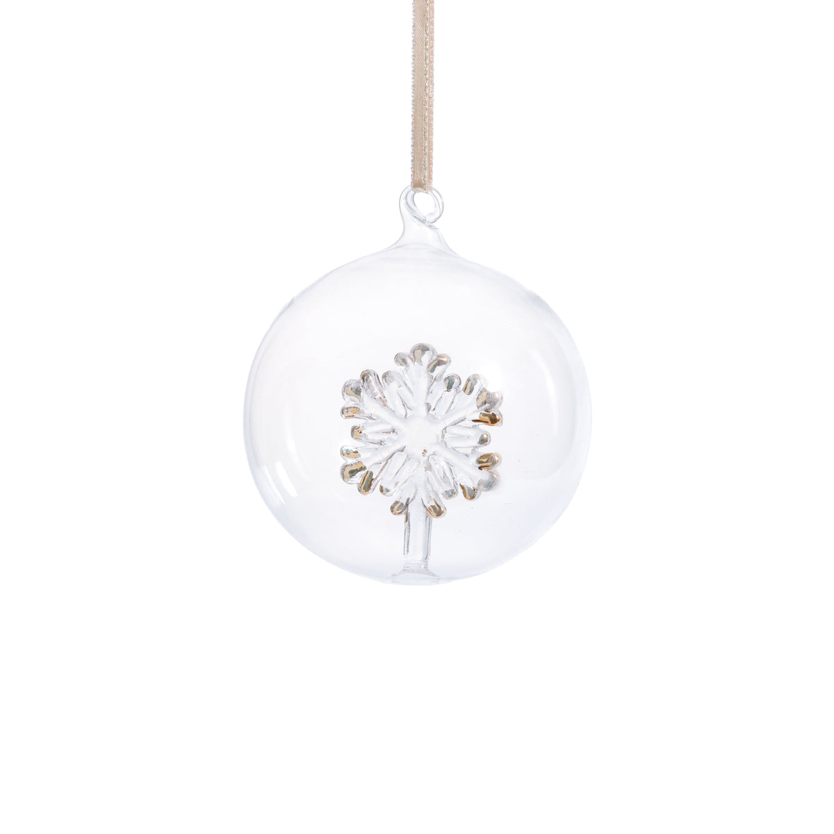 Zodax Clear Glass Ball Ornaments with Holiday Motif, Set of 6, Snowflake, 4"