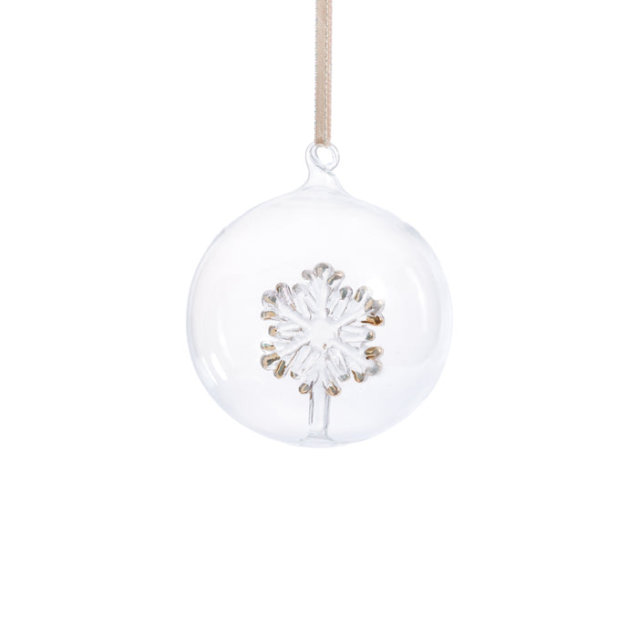 Zodax Clear Glass Ball Ornaments with Holiday Motif, Set of 6, Snowflake, 4"