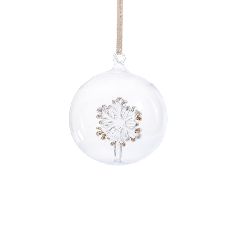 Zodax Clear Glass Ball Ornaments with Holiday Motif, Set of 6, Snowflake, 4"