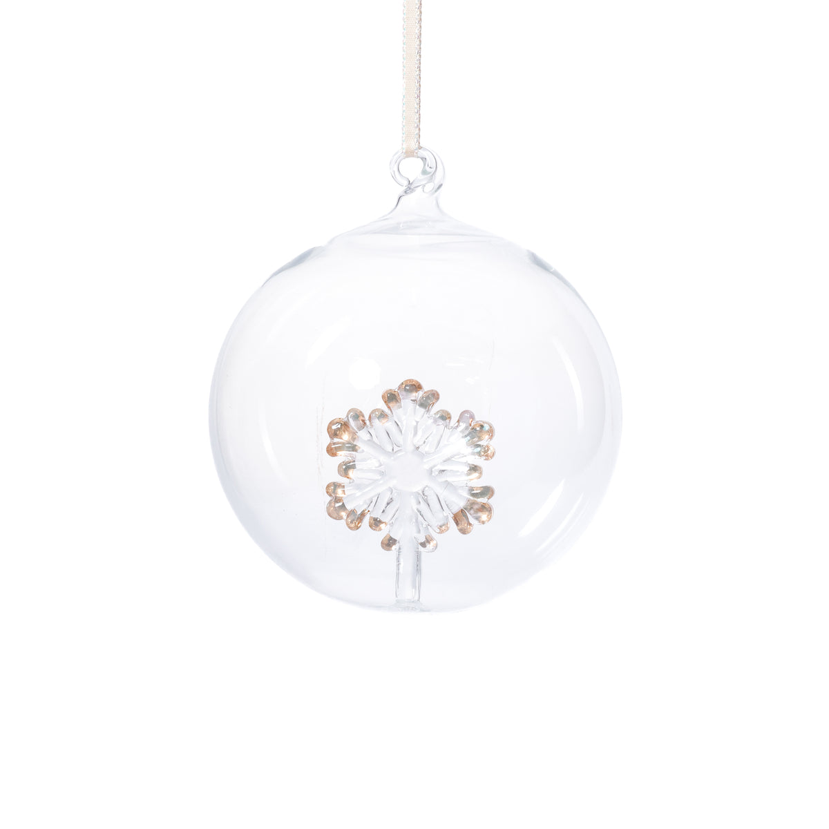 Zodax Clear Glass Ball Christmas Ornaments with Holiday Motif, 4.75", Set of 4, Snowflake