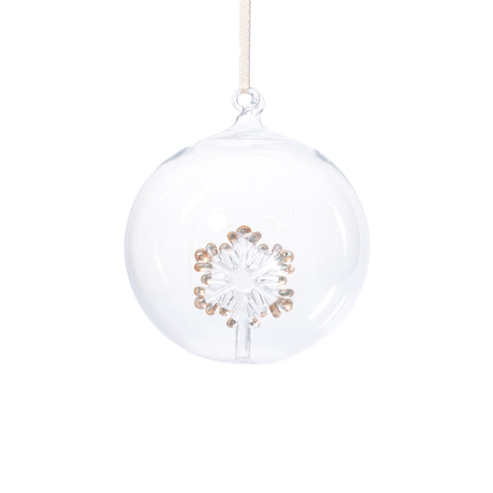Zodax Clear Glass Ball Christmas Ornaments with Holiday Motif, 4.75", Set of 4, Snowflake