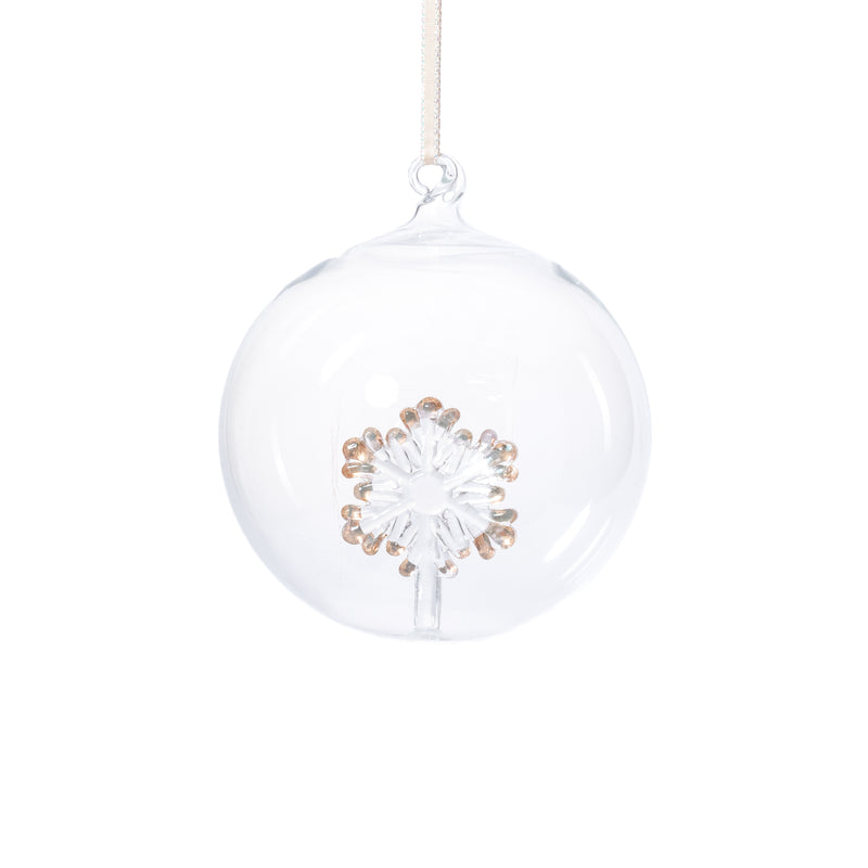 Zodax Clear Glass Ball Christmas Ornaments with Holiday Motif, 4.75", Set of 4, Snowflake