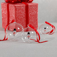 Zodax Clear Glass Ball Christmas Ornaments with Holiday Motif, 4.75", Set of 4, Snowman