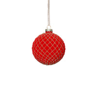 Zodax Flocked Glass Ball Christmas Ornaments with Gold Accents, Set of 6, Red, 3.25"