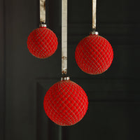 Zodax Flocked Glass Ball Christmas Ornaments with Gold Accents, Set of 6, Red, 4"