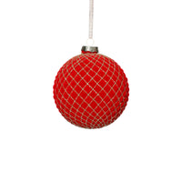 Zodax Flocked Glass Ball Christmas Ornaments with Gold Accents, Set of 6, Red, 4"