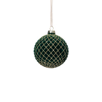 Zodax Flocked Glass Ball Christmas Ornaments with Gold Accents, Set of 6, Green, 3.25"