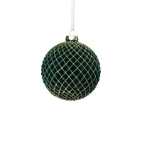 Zodax Flocked Glass Ball Christmas Ornaments with Gold Accents, Set of 6, Green, 4"