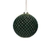 Zodax 4-Piece Set Flocked 4.75" Glass Ball Christmas Ornaments with Gold Accents, Green