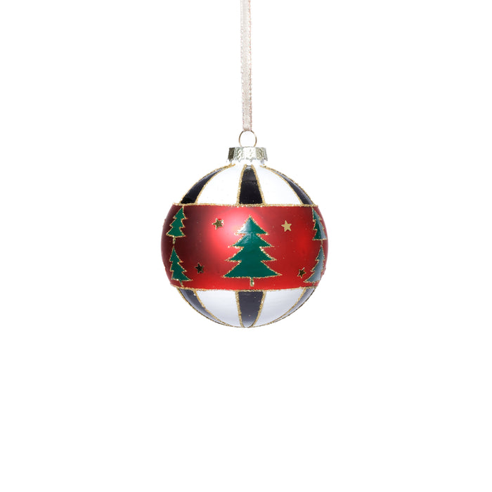 Zodax Tree Motif Glass Ball Christmas Ornaments, Set of 6, 3.25"