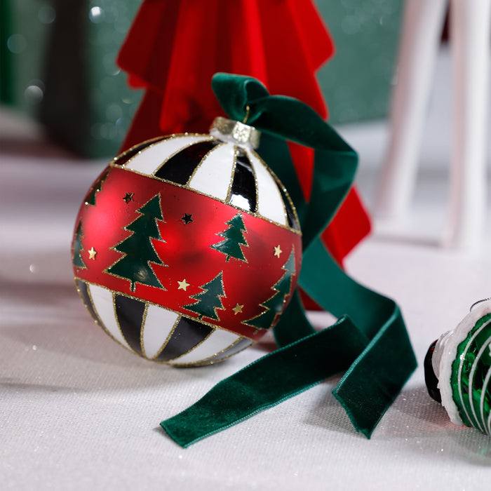 Zodax Tree Motif Glass Ball Christmas Ornaments, Set of 6, 4"