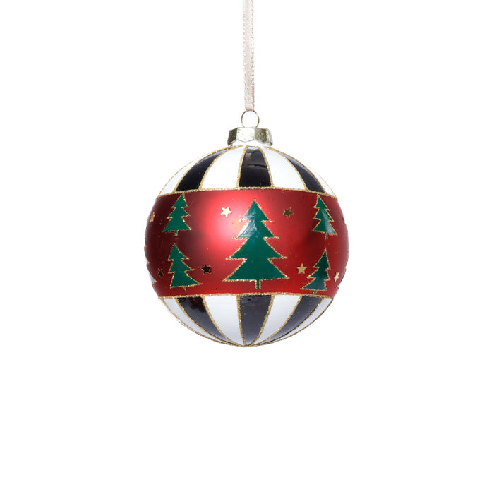 Zodax Tree Motif Glass Ball Christmas Ornaments, Set of 6, 4"