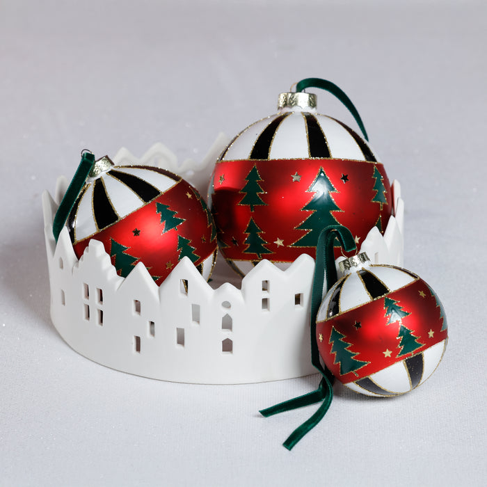 Zodax 4-Piece Set Tree Motif 4.75" Glass Ball Christmas Ornaments